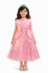 Girls’ Net Floral Frock with Quilted Satin Waistcoat
