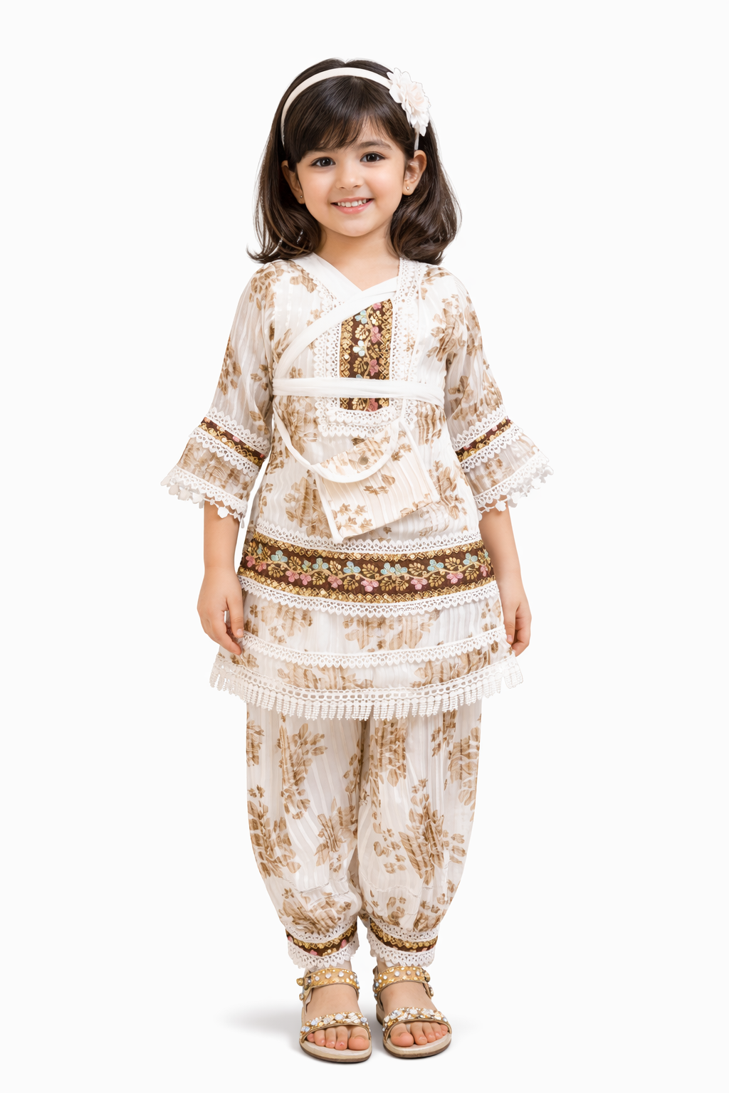 Kids Astha Zari Fabric Afghani Suit Set (Ages 5-10)